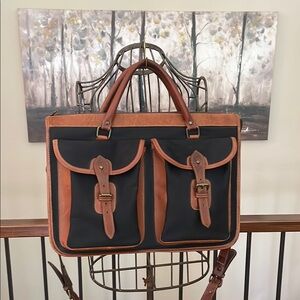 Levenger England Canvas Full Grain Leather Extraordinary Messenger Bag UNISEX